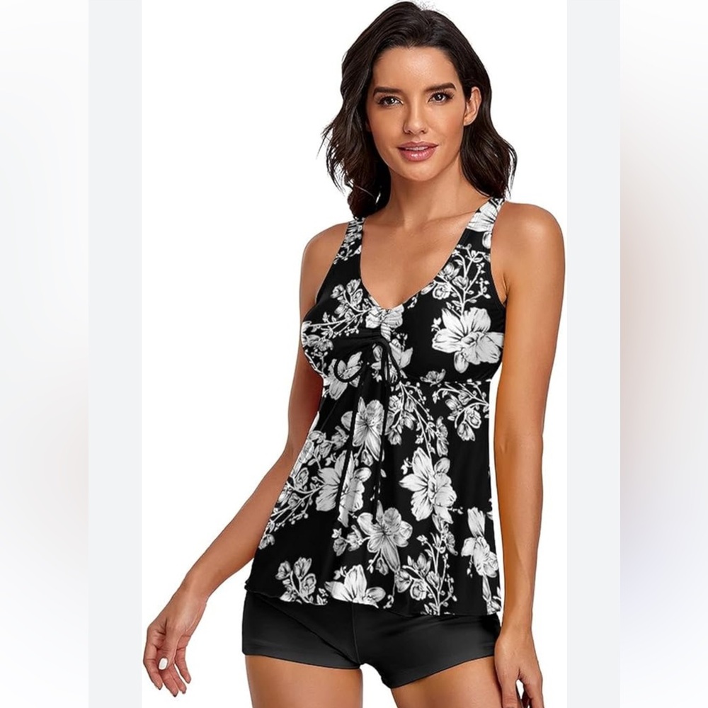 Womens Tankini Swimsuits‎ with Boy Shorts Tummy Control Skirtini Modest NWOT L